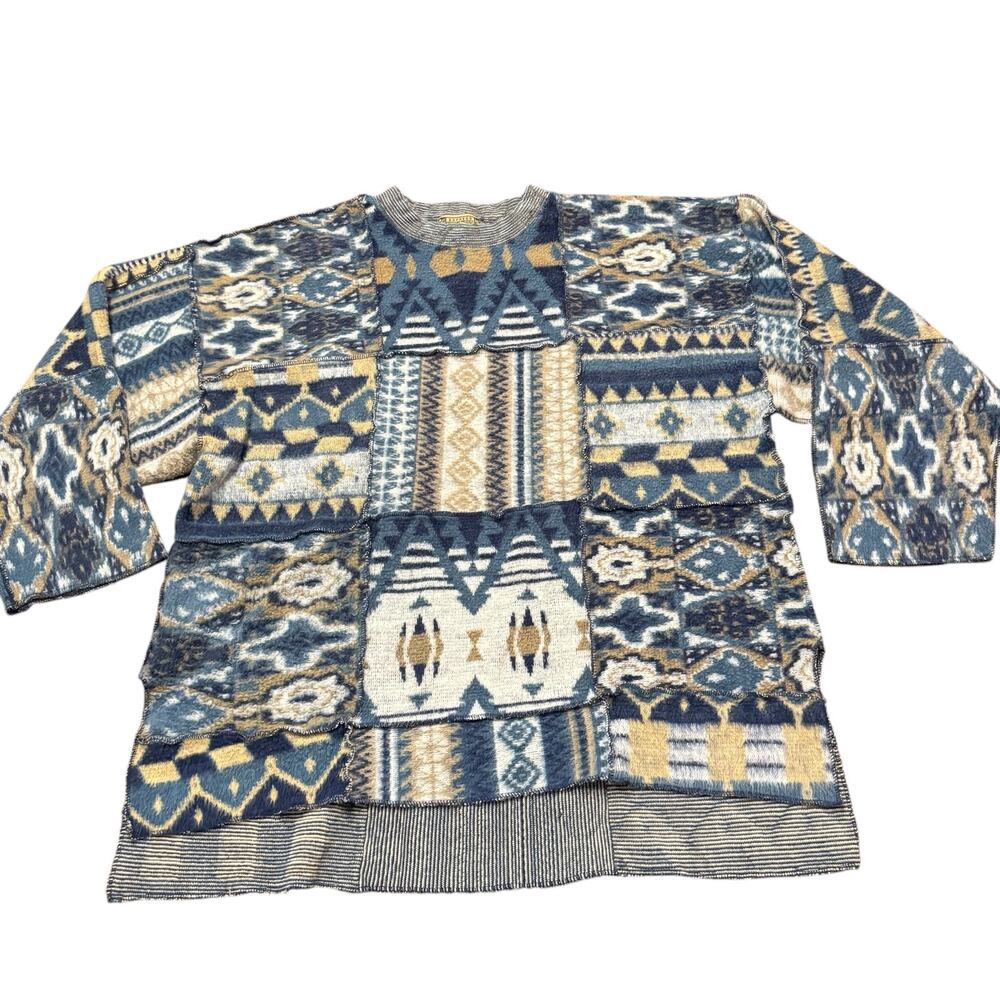 Express Women’s vintage blues/tans Aztec style sweater, mixed print, XL